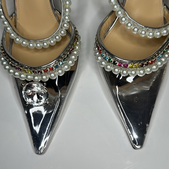 Mach & Mach Diamond of Elizabeth PVC Mules in Clear Silver Faux Pearl sz 38 8 US - Picture 16 of 17
